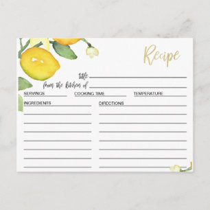 Tarjeta De Receta De Ducha De Lemón Y Foliage Brid