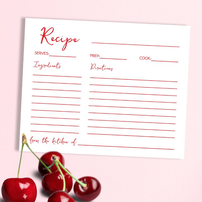 Tarjeta de receta de ducha de lluvia roja manuscri (Calligraphy Script Red Bridal Shower Recipe Card)