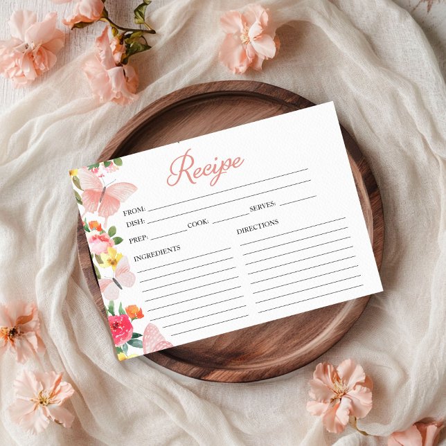 Tarjeta de receta de ducha de mariposa rosa floral (Subido por el creador)
