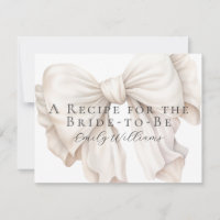 Tarjeta de receta de ducha de novia blanca Bow