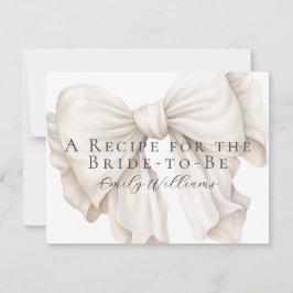 Tarjeta de receta de ducha de novia blanca Bow