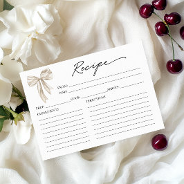 Tarjeta de receta de ducha de novia blanca Bow
