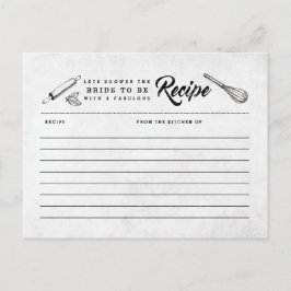 Tarjeta de receta de ducha de novia blanca y negra