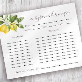 Tarjeta de receta de ducha de novia Citrus Lemons