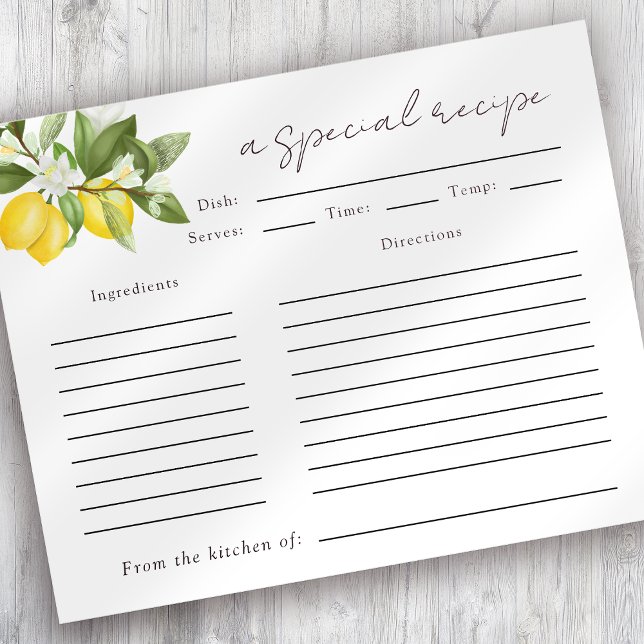 Tarjeta de receta de ducha de novia Citrus Lemons (Subido por el creador)