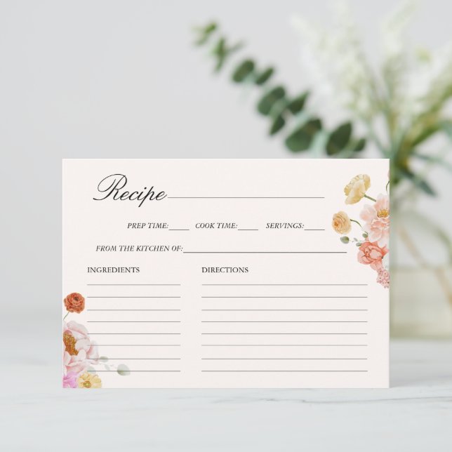 Tarjeta de receta de ducha de novia con flores de  (Anverso de pie)