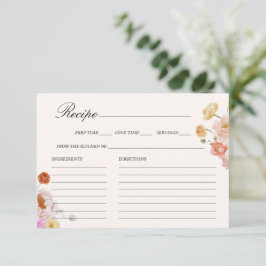Tarjeta de receta de ducha de novia con flores de