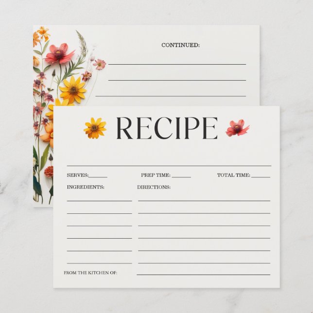 Tarjeta de receta de ducha de novia con flores sil (Anverso / Reverso)