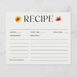 Tarjeta de receta de ducha de novia con flores sil