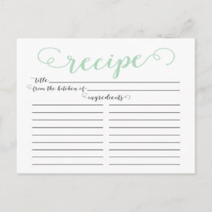 Tarjeta de receta de ducha de novia con guión verd