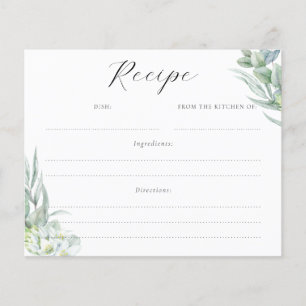Tarjeta de receta de ducha de novia con hojas de v