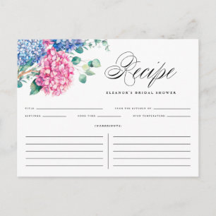 Tarjeta de Receta de Ducha de Novia con Hortensias