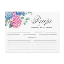 Tarjeta de Receta de Ducha de Novia con Hortensias
