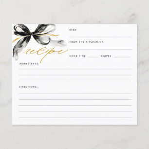 Tarjeta de receta de ducha de novia con lazo negro