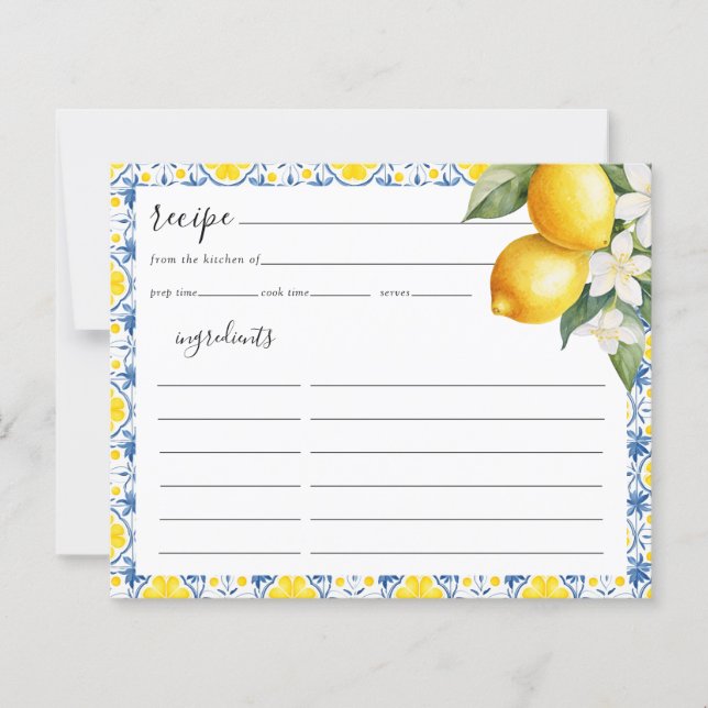 Tarjeta de receta de ducha de novia con limón medi (Anverso)