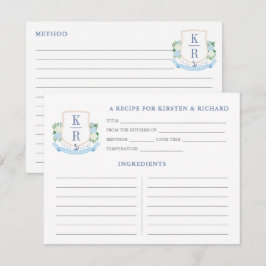 Tarjeta de receta de ducha de novia con monograma 