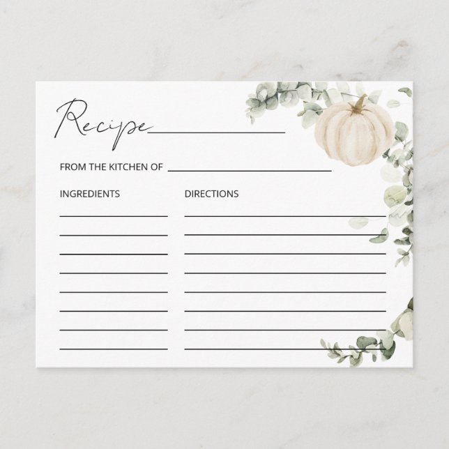 Tarjeta de receta de ducha de novia de calabaza pa (Anverso)