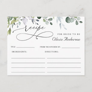 Tarjeta de receta de ducha de novia de eucalipto e