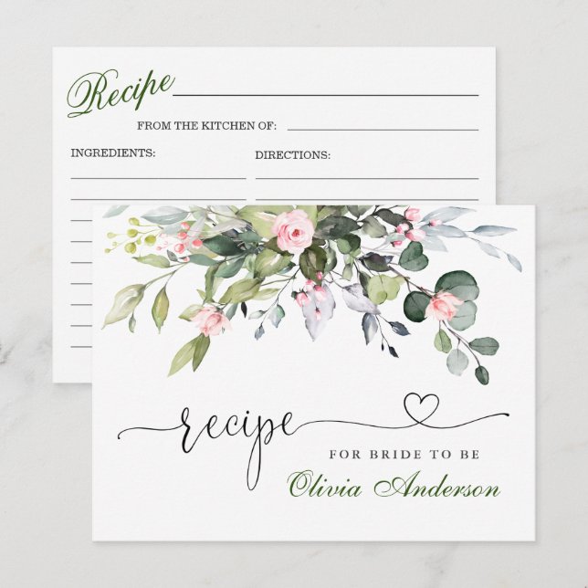 Tarjeta de receta de ducha de novia de eucalipto e (Anverso / Reverso)