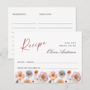 Tarjeta de receta de ducha de novia de flor silves