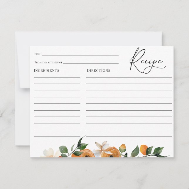 Tarjeta de receta de ducha de novia de flores de n (Anverso)