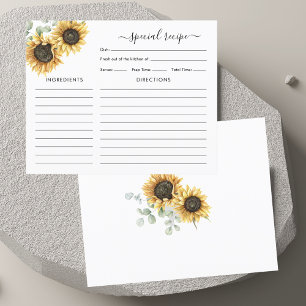 Tarjeta de receta de ducha de novia de girasol euc