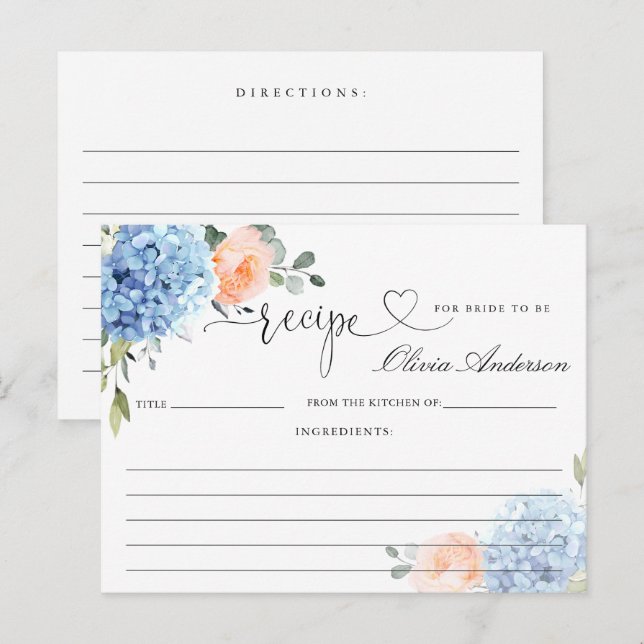 Tarjeta de receta de ducha de novia de Hortensia A (Anverso / Reverso)