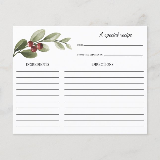 Tarjeta de receta de ducha de novia de la sucursal (Anverso)
