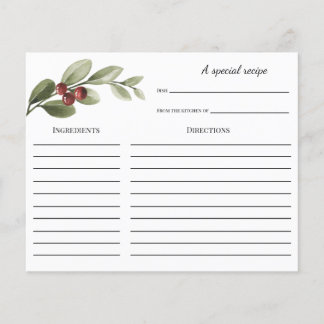 Tarjeta de receta de ducha de novia de la sucursal