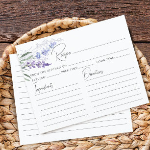 Tarjeta de receta de ducha de novia de lavanda ele