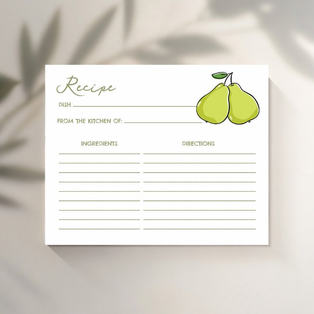 Tarjeta de receta de ducha de novia de pera de par (Perfect pair pear bridal shower recipe card enclosure cards)