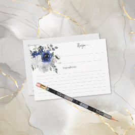 Tarjeta de receta de ducha de novia de plata azul