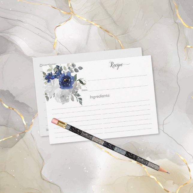 Tarjeta de receta de ducha de novia de plata azul  (Subido por el creador)