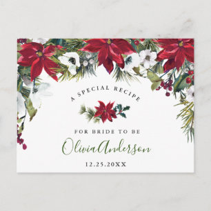 Tarjeta de receta de ducha de novia de poinsettia 