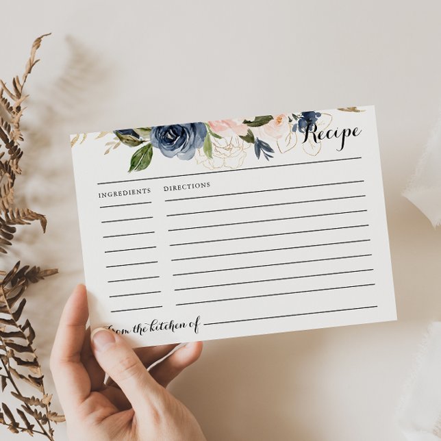 Tarjeta de receta de ducha de novia dorada azul ro (Subido por el creador)