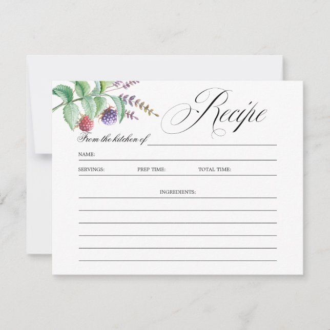 Tarjeta de Receta de Ducha de Novia Elegante Botán (Anverso)