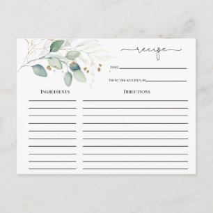 Tarjeta de receta de ducha de novia Eucalyptus Gol