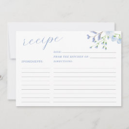 Tarjeta de receta de ducha de novia floral azul cl