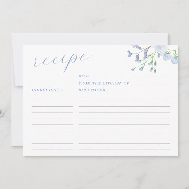 Tarjeta de receta de ducha de novia floral azul cl (Anverso)