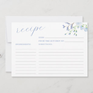 Tarjeta de receta de ducha de novia floral azul cl