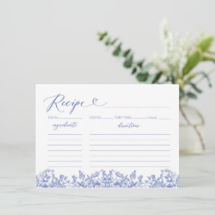 Tarjeta de receta de ducha de novia floral azul vi