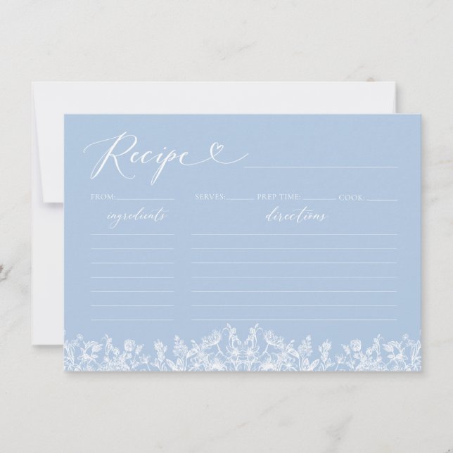 Tarjeta de receta de ducha de novia floral azul vi (Anverso)