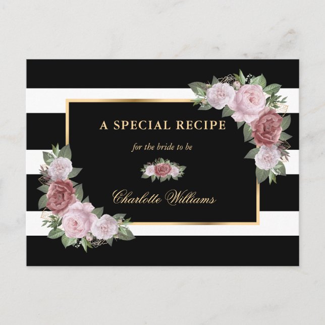 Tarjeta de receta de ducha de novia floral Black G (Anverso)