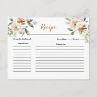 Tarjeta de receta de ducha de novia floral blanca 