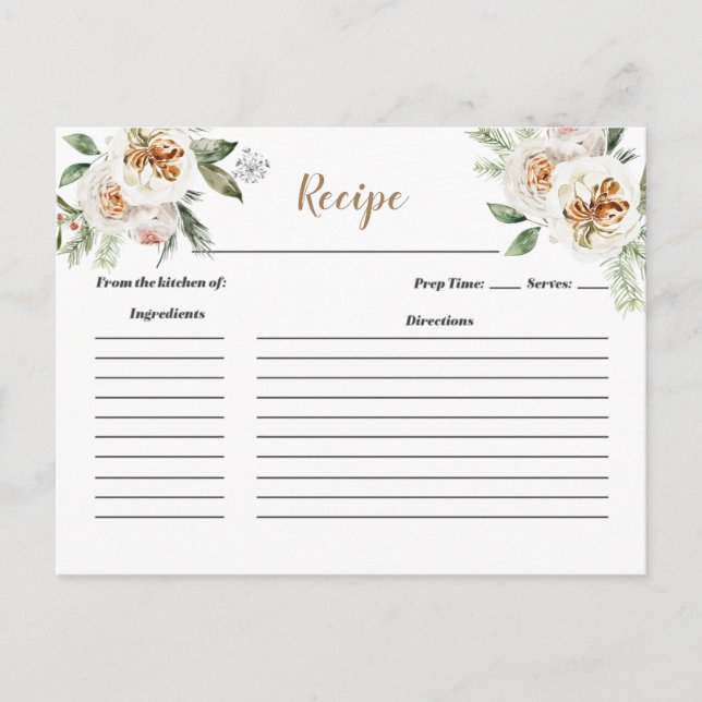 Tarjeta de receta de ducha de novia floral blanca  (Anverso)