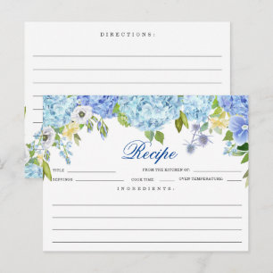 Tarjeta de receta de ducha de novia floral Blue Hy