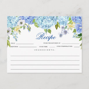 Tarjeta de receta de ducha de novia floral Blue Hy