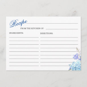 Tarjeta de receta de ducha de novia floral Blue Hy