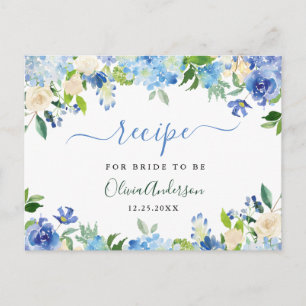Tarjeta de receta de ducha de novia floral Blue Hy