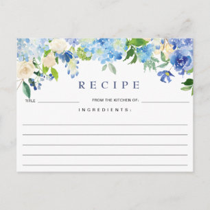 Tarjeta de receta de ducha de novia floral Blue Hy